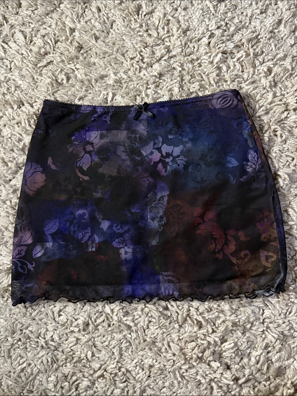 Urban Outfitters Floral Mesh Mini Skirt - Black & Purple